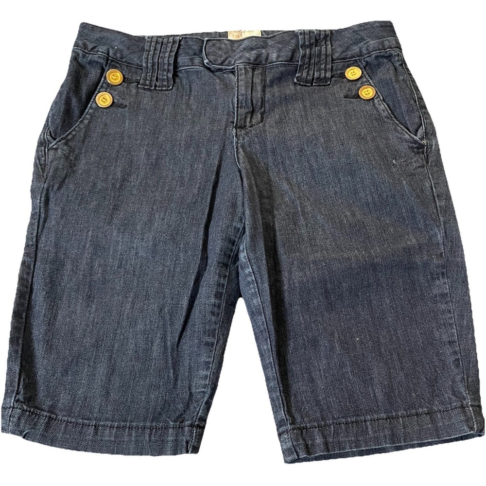 Arden B Bermuda Shorts Sz Blue Chambray Buttons Accent Slim Fit